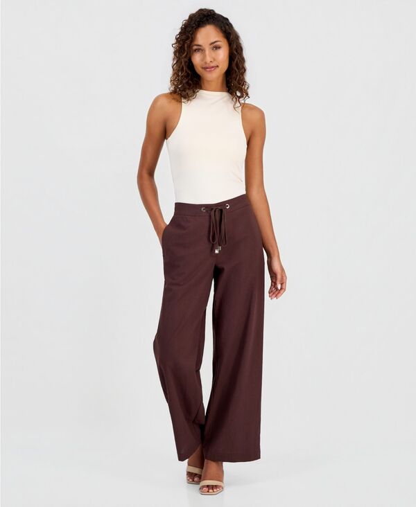 ティー・タハリ レディース ボトムス カジュアルパンツ コットン リネン Tahari Women's Cotton & Linen Drawstring Pull-On Pants Cocoa Bean ココア｜ReVida 店