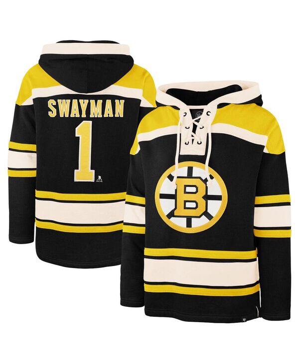 47 ブランド メンズ アウター パーカー・スウェット レース '47 Brand Men's Jeremy Swayman Black Boston Bruins Player Name & Number Lacer Hoodie Black ブラック｜ReVida 店