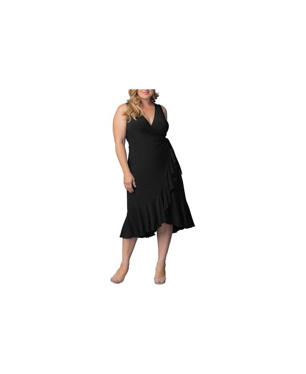 キヨナ レディース トップス ワンピース プラスサイズ ノースリーブ Kiyonna Plusize Laguna Sleeveless Wrap Women's Dress Black noir ブラック｜ReVida 店