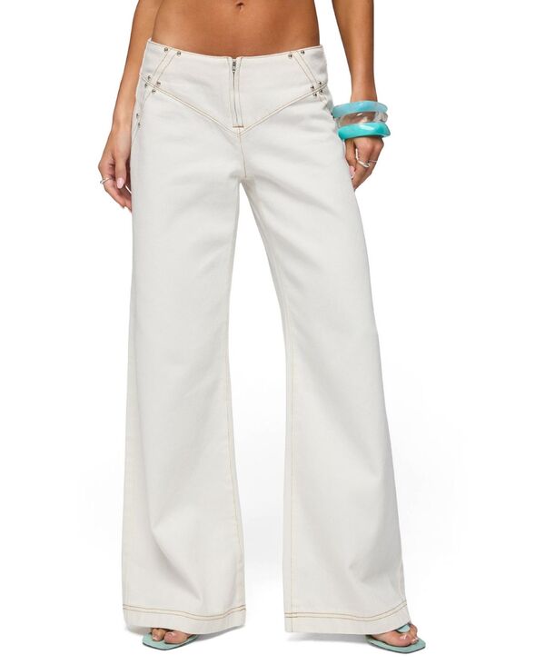 アディクテッド レディース ボトムス デニムパンツ ワイドレッグ ローライズ ジーンズ Edikted Women's Kianni Low Rise Wide Leg Jeans White ホワイト|ReVida 店
