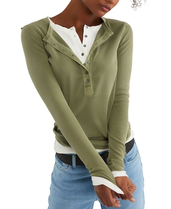 フリーピープル レディース トップス シャツ 長袖 Free People Women's Long-Sleeve Henley Top Capulet Olive オリーブ｜ReVida 店