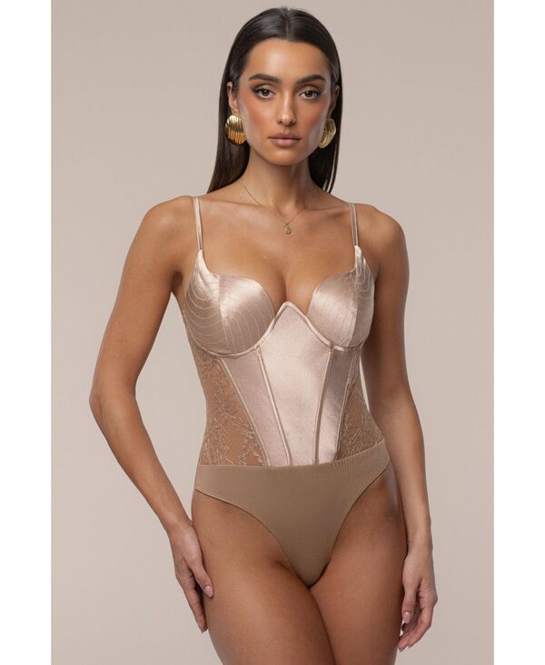 ジェイラックスレーベル レディース トップス シャツ ボディースーツ レース JLUXLABEL Women's Incomparable Lace Bodysuit Brown ブラウン|ReVida 店