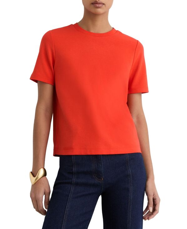 レイス レディース トップス Tシャツ リブ コットン REISS Women's Josie Stretch-Cotton Ribbed-Neck T-Shirt Coral Red レッド|ReVida 店
