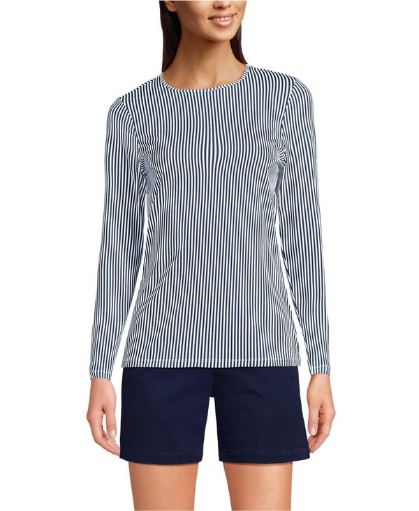ランズエンド レディース トップス シャツ クルーネック Lands' End Women's Long Sleeve Crewneck Garden Tee - Sunshade UPF 50 Quick Dry Deep sea navy mini stripe ネイビー|ReVida 店