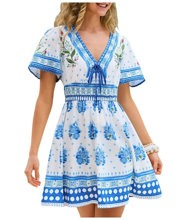 カップシー レディース トップス ワンピース フラワー柄 ミニ フラワー Cupshe Women's Little Moments Floral Mini Beach Dress White ホワイト｜ReVida 店