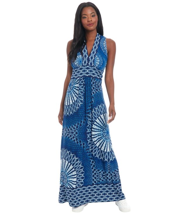 ロンドンタイムス レディース トップス ワンピース Vネック マキシ London Times Women's V-Neck Maxi Dress WHITE/NAVY ホワイト|ReVida 店