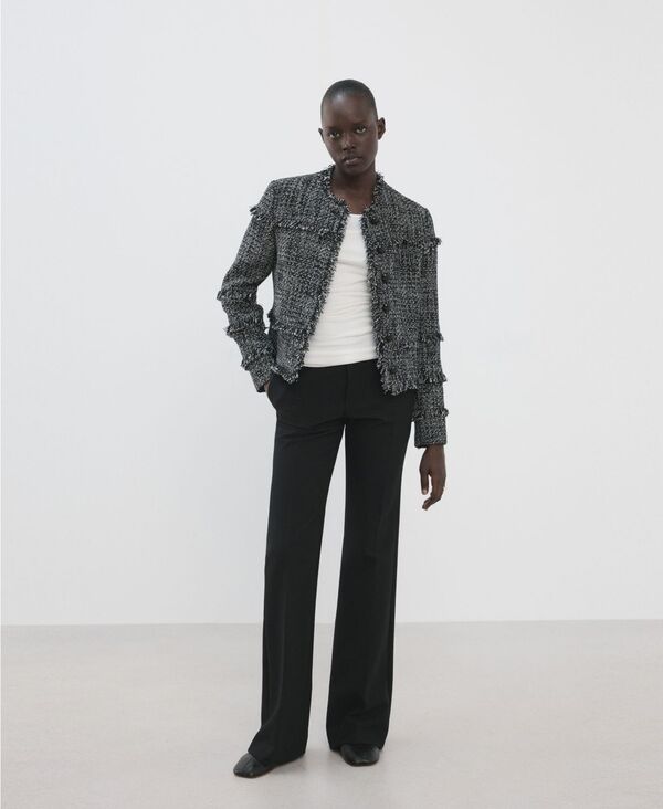 マンゴ レディース アウター ジャケット・ブルゾン ツイード MANGO Women's Frayed Ends Tweed Jacket Black ブラック｜ReVida 店