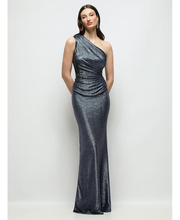 アフターシックス レディース トップス ワンピース ギャザー ワンショルダー トール After Six Women's One-Shoulder Soho Metallic Ruched Waist Gown Midnight navy ネイビー｜ReVida 店