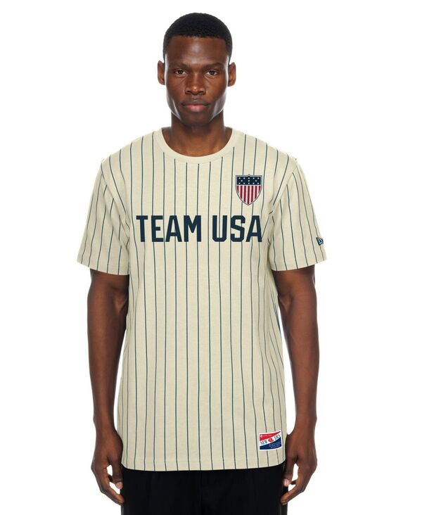 ニューエラ メンズ トップス Tシャツ メッシュ New Era Men\'s Creamesh Back Pinstripe T-Shirt Cream クリーム｜ReVida 店
