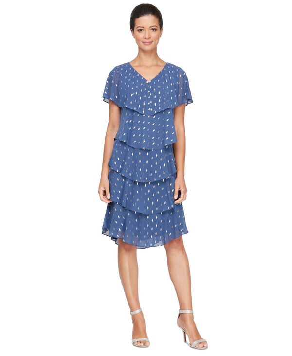 エスエルファッションズ レディース トップス ワンピース ティアードット SL Fashions Polka-Dotie red Shift Dress Wedgewood｜ReVida 店