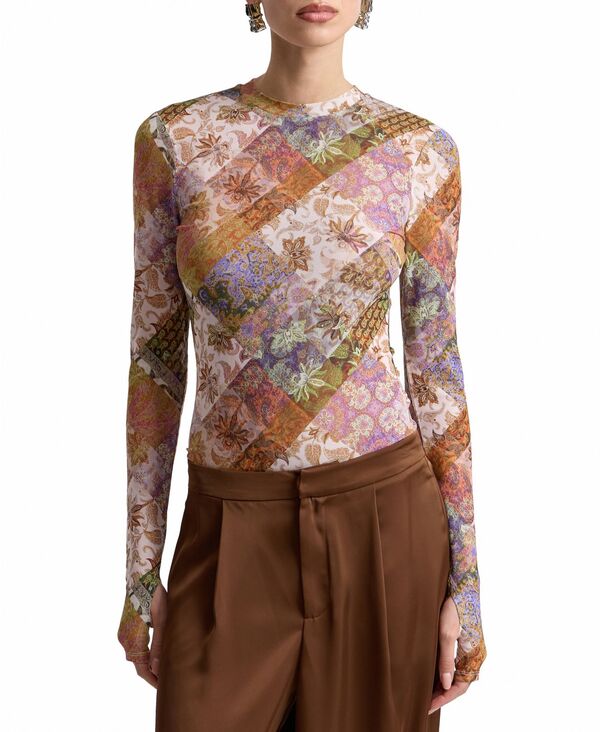 アヴェックレフィーユ レディース トップス シャツ プリント メッシュ 長袖 Avec Les Filles Women's Printed Long-Sleeve Mesh Top Outpost Paisley｜ReVida 店
