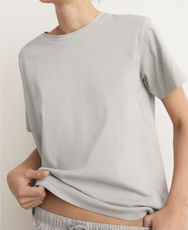 マンゴ レディース アンダーウェア ナイトウェア 半袖 コットン MANGO Women's Cotton Two-Piece Short-Sleeved Pajamas Grey グレー|ReVida 店