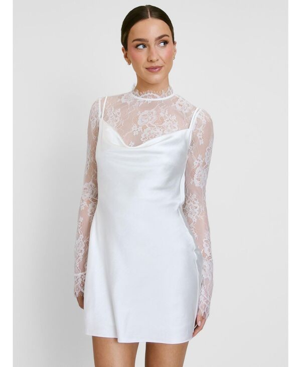シックスストーリーズ レディース トップス ワンピース ミニ サテン レース Six Stories Women's Lace Sleeve Cowl Satin Mini Dress White ホワイト｜ReVida 店