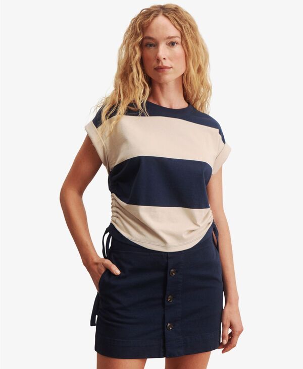 サンクチュアリー レディース トップス Tシャツ クルーネック ギャザー Sanctuary Women's Ruched Crewneck T-Shirt Navy Blazer/dark Opal Rugby ネイビー｜ReVida 店