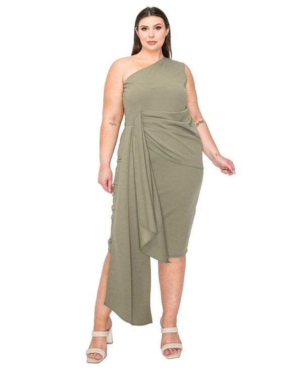 リブド レディース トップス ワンピース ドレープラスサイズ L I V D Plusizesme Front Draped Sash Dress Dark sage セージ|ReVida 店