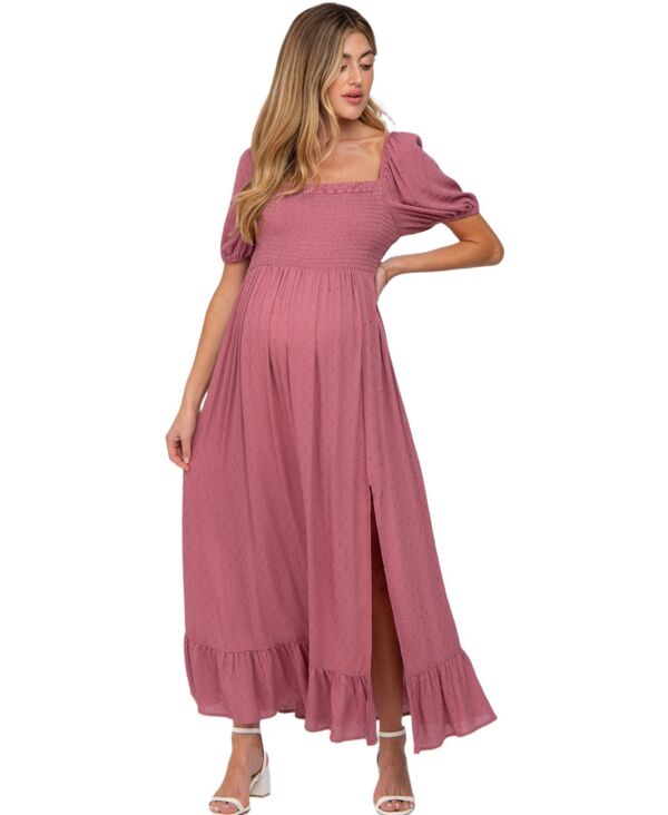 ピンクブラッシュ レディース トップス ワンピース シャーリング マキシ Pinkblush Women's Mauve Swiss Dot Square Neck Smocked Maxi Dress Mauve|ReVida 店