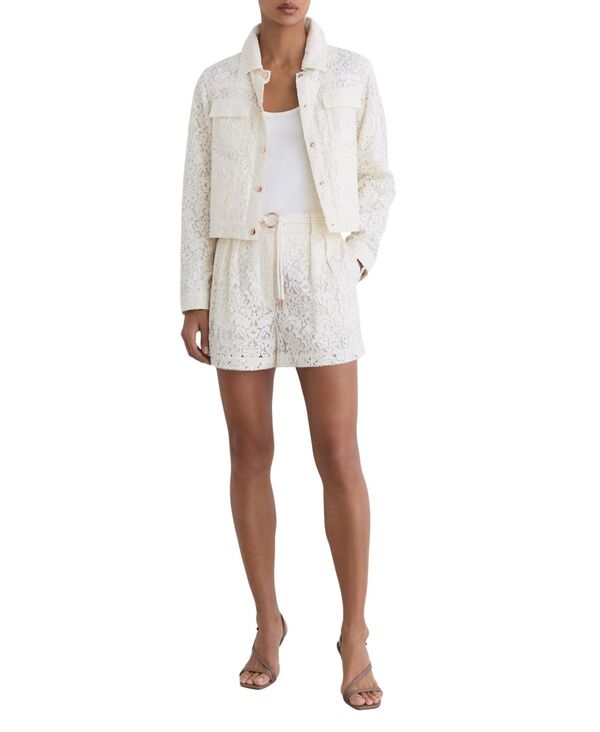 レイス レディース アウター ジャケット・ブルゾン レース REISS Women's Colla red Lace Press-Stud Jacket White ホワイト|ReVida 店