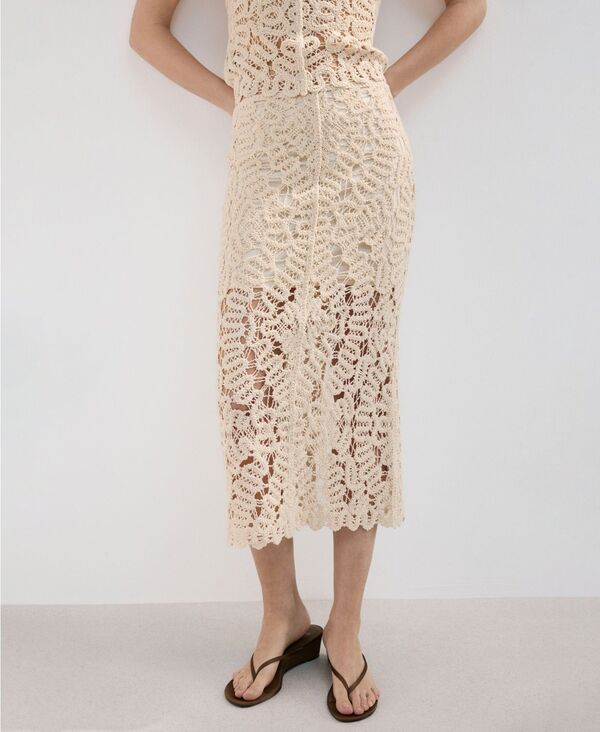 マンゴ レディース ボトムスカート ニット MANGO Women's Openworknitted Skirt Sand サンド｜ReVida 店 15,360円