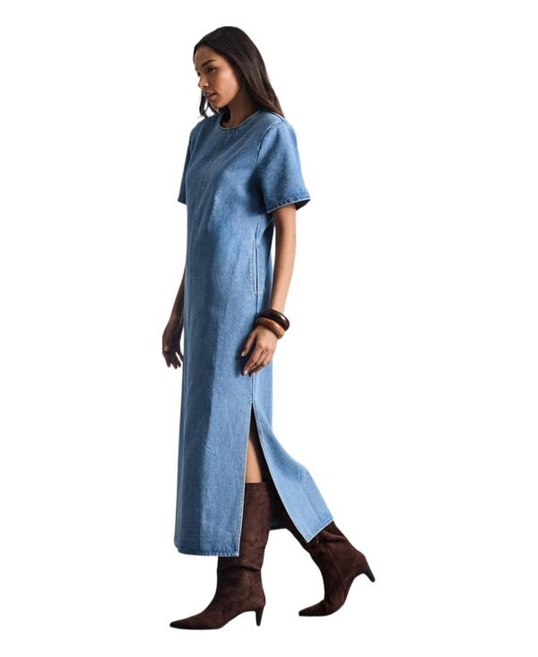 ウエアハウス レディース トップス ワンピース ミディ デニム Warehouse Women's Denim Side Split Midi Dress Mid wash デニム｜ReVida 店