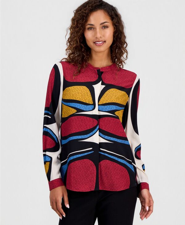 ティー・タハリ レディース トップス シャツ プリント ブラウス Tahari Women's Printed Split-Neck Button Tunic Blouse Monarch Geo|ReVida 店