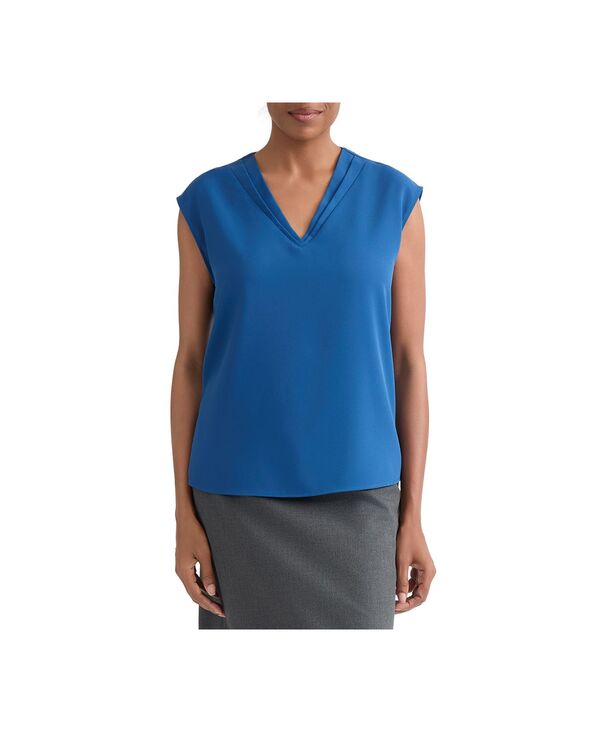 カスパール レディース トップス シャツ プチ ノースリーブラウス Kasper Women's Pleat-Neck Sleeveless Blouse Regular & Petite Blue Night ブルー|ReVida 店