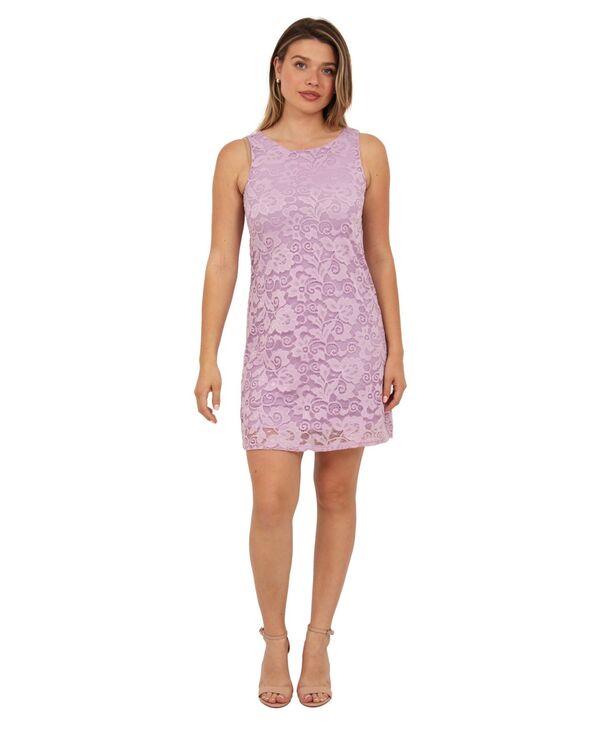 24 セブンコンフォート レディース トップス ワンピース ミニ ノースリーブ レース 24seven Comfort Apparel Women's Lace Sleeveless Boat Neck Mini Shift Dress Lilac ライラック｜ReVida 店