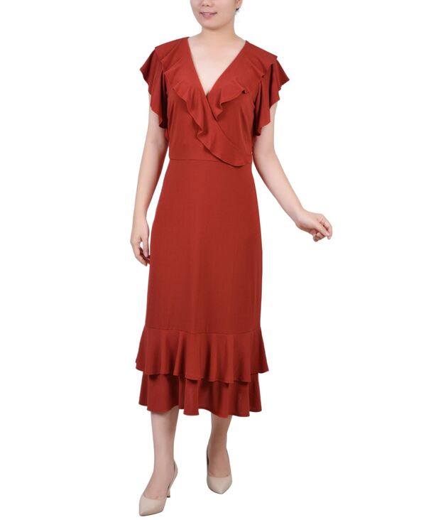 ニューヨークコレクション レディース トップス ワンピース プチ フリル ミディ NY Collection Petite Flutter Sleeve Ruffle Midi Dress Bossanova|ReVida 店