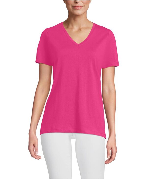 ランズエンド レディース トップス Tシャツ Vネック コットン Lands' End Women'supima Cotton V-Neck T-Shirt Cherry fuchsia フューシャ|ReVida 店