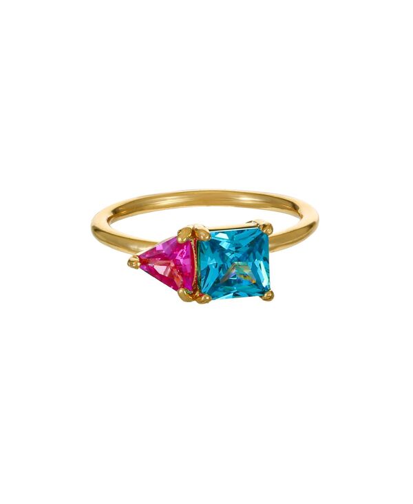 エティカ レディース アクセサリー リング ETTIKA 18K Gold Plated Brassquare Cubic Zirconia Ring Aqua アクア｜ReVida 店