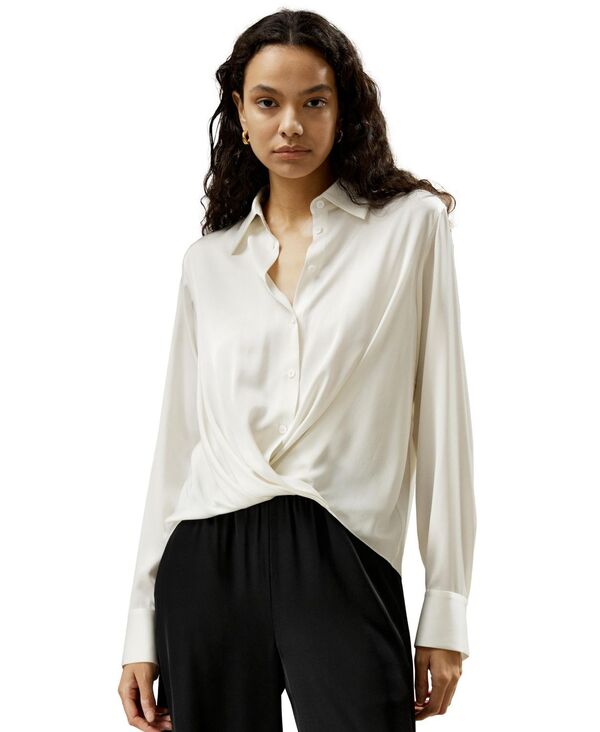 リリーシルク レディース トップス シャツ プリーツ ブラウス LILYSILK Women's Hem Pleated Silk Blouse Natural white ホワイト｜ReVida 店