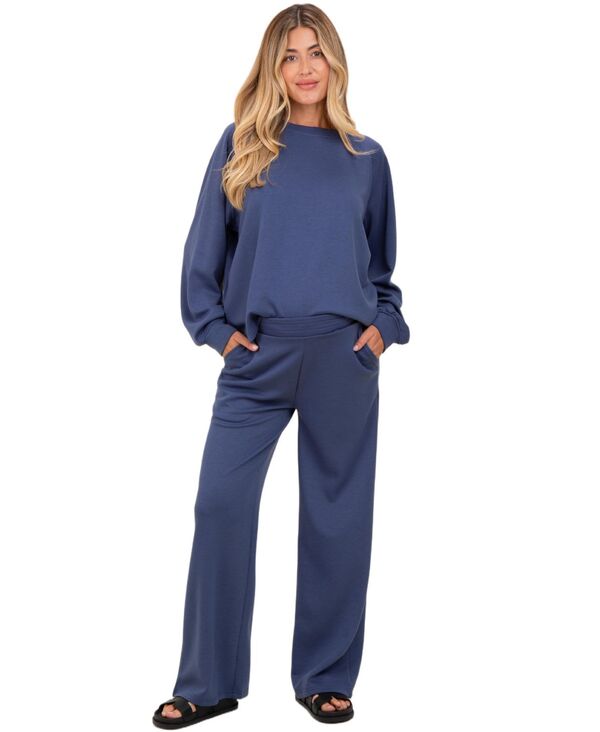 ピンクブラッシュ レディース アウター パーカー・スウェット クルーネック Pinkblush Women\'s Blue Crewneck Pullover Pant Set Blue ブルー|ReVida 店