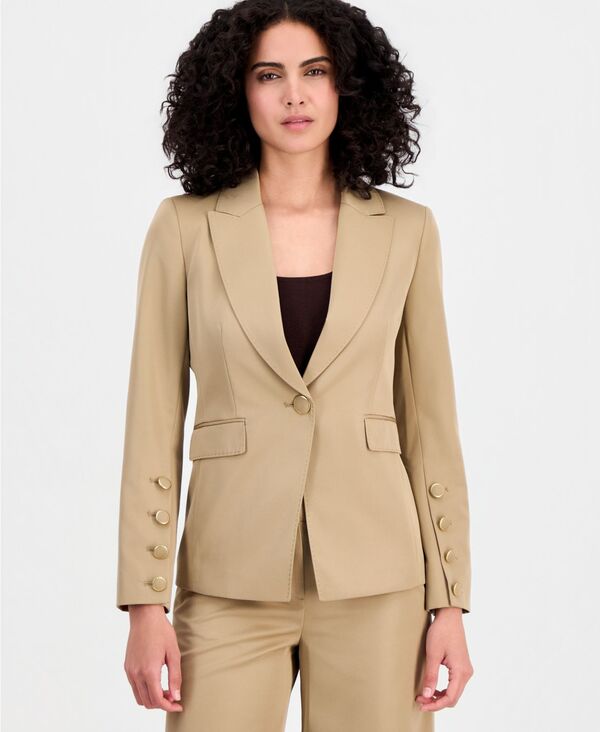 タハリエーエスエル レディース アウター ジャケット・ブルゾン プチ ブレザー Tahari ASL Petite Peak Lapel One Button Blazer Khaki カーキ|ReVida 店