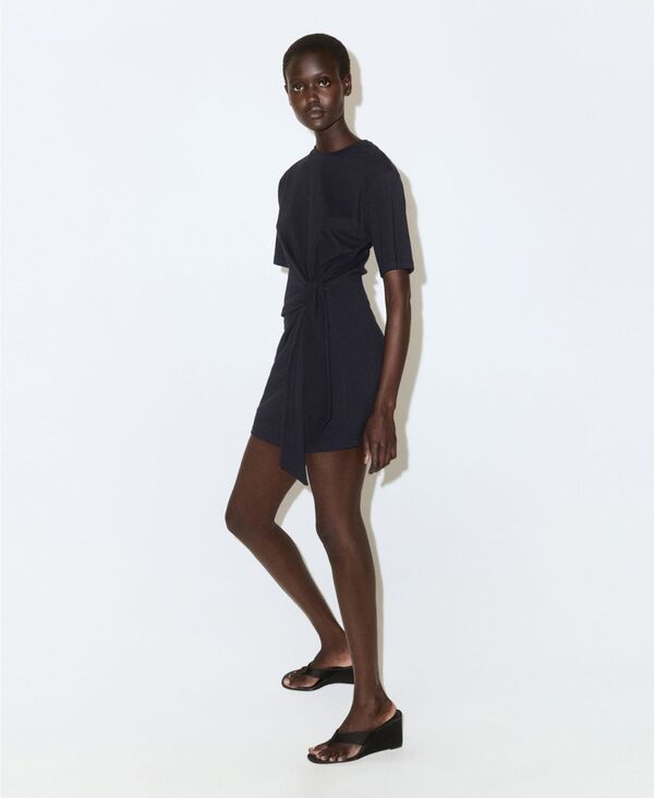 マンゴ レディース トップス ワンピース コットン MANGO Women'side Tie Cotton Dress Navy ネイビー｜ReVida 店