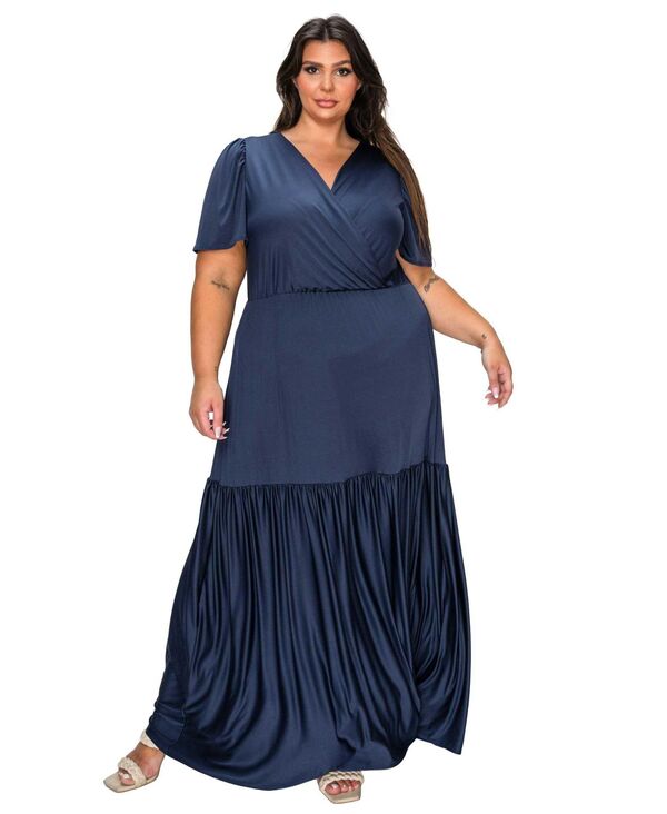 リブド レディース トップス ワンピース ティアード プラスサイズ L I V D Women's Plusize Violetta Tie red Surplice Dress Navy ネイビー｜ReVida 店
