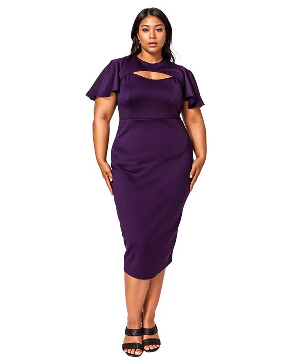 リブド レディース トップス ワンピース カットアウト プラスサイズ L I V D Plusize Millie Cutout Flutter Dress Eggplant｜ReVida 店