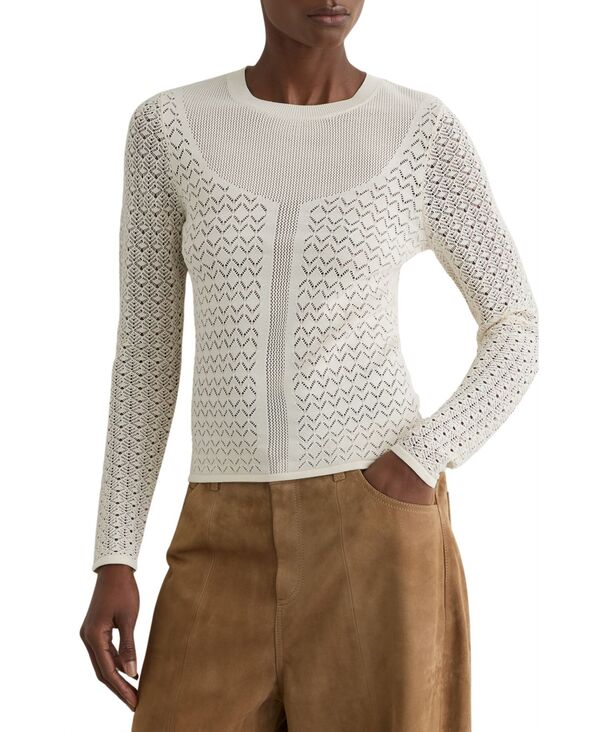 レイス レディース トップス シャツ ニット 長袖 REISS Women's Pointelle-Knit Long-Sleeve Top Ivory アイボリー|ReVida 店