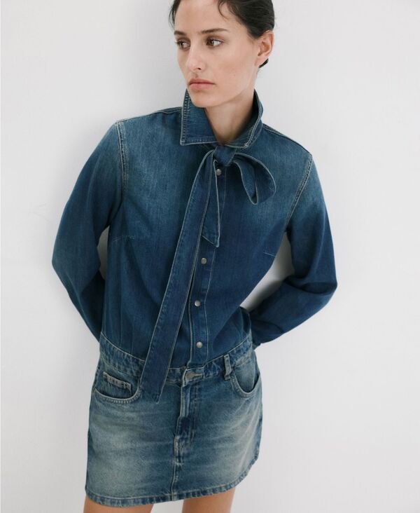 マンゴ レディース トップス ワンピース デニム MANGO Women's Combinedenim Dress Medium Blue ブルー|ReVida 店