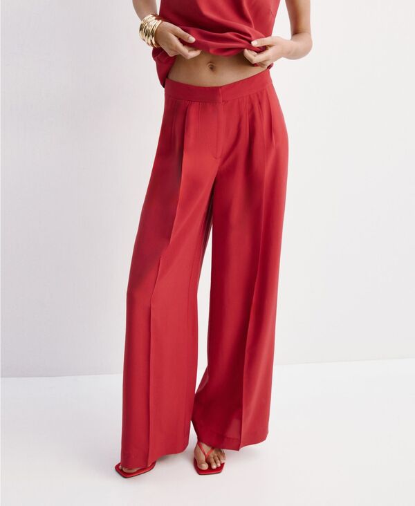 マンゴ レディース ボトムス カジュアルパンツ MANGO Women'straight Lyocell Pants Red レッド｜ReVida 店