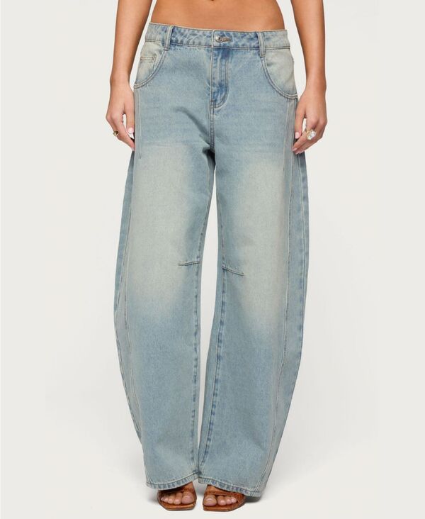 アディクテッド レディース ボトムス デニムパンツ ローライズ ジーンズ Edikted Women's Ilara Low Rise Barel Jeans Light-blue ブルー｜ReVida 店 16,775円