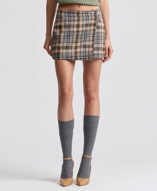 アヴェックレフィーユ レディース ボトムスカート ミニ Avec Les Filles Women's Plaid Mini Skort Light Brown Plaid ブラウン|ReVida 店