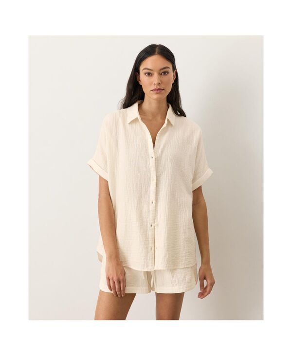パクト レディース トップス シャツ コットン Pact Women's Organicotton Coastal Double Gauze Oversized Shirt Cream クリーム｜ReVida 店