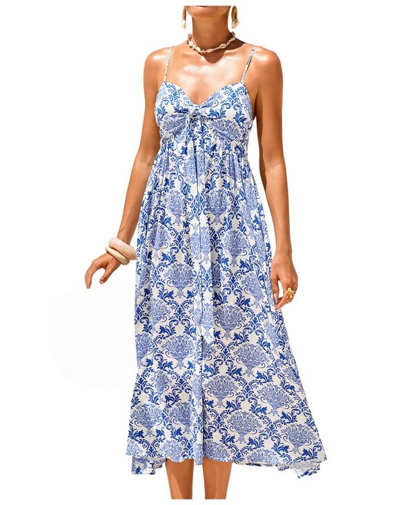 カップシー レディース トップス ワンピース ミディ Cupshe Women's Incandescent Ornate Midi Beach Dress Blue ブルー｜ReVida 店