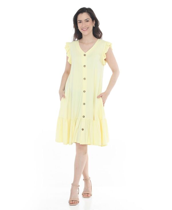 ホワイトマーク レディース トップス ワンピース ティアード White Mark Women's Button-Frontie red Swing Dress Yellow イエロー|ReVida 店