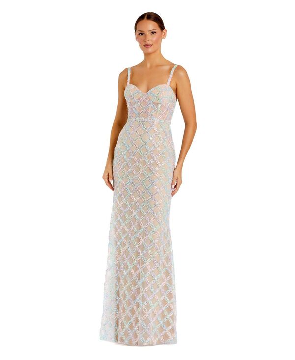 マックダガル レディース トップス ワンピース ノースリーブ Mac Duggal Women's Pearl Embellished Sleeveless Bustier Gown Pastel multi マルチカラー|ReVida 店