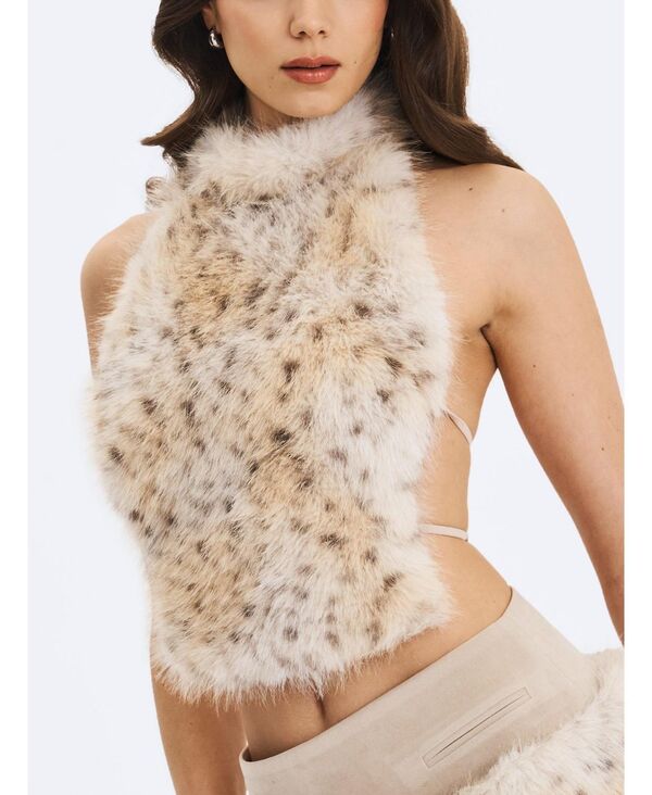 ミスサークル レディース トップス シャツ 背中開き ホルター Miss Circle Women'sasha Tan Cheetah Backless Contou red Fur Halter Top Tan タン|ReVida 店