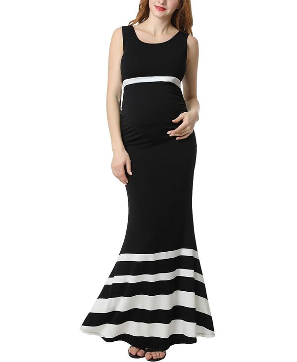 キミアンドカイ レディース トップス ワンピース カラーブロック マタニティ マキシ kimi + kai Maternity Colorblock Mermaid Maxi Dress Black/white ホワイト|ReVida 店