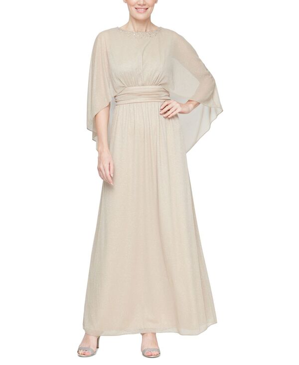 エスエルファッションズ レディース トップス ワンピース メッシュ キャップ ケープ SL Fashions Women'sparkle Mesh Capelet Gown Champagne シャンパン｜ReVida 店 14,336円