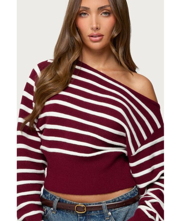アディクテッド レディース アウター ニット・セーター Edikted Women's Mika Off Shoulder Oversized Sweater Burgundy バーガンディ｜ReVida 店