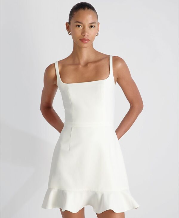 フレンチコネクション レディース トップス ワンピース ミニ French Connection Women's Whisper Square Neck Frill Hemini Dressummer White ホワイト｜ReVida 店