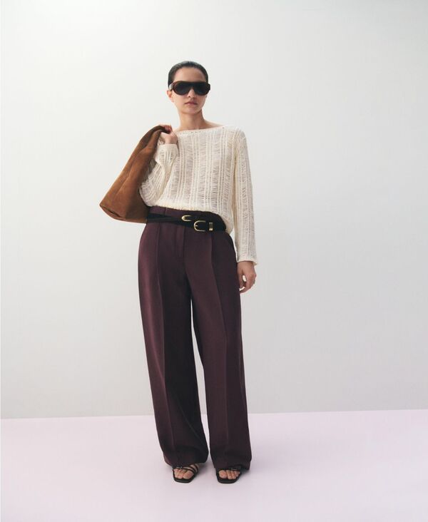 マンゴ レディース ボトムス カジュアルパンツ ローライズ MANGO Women's Low-Rise Lyocell Pants Purple パープル|ReVida 店